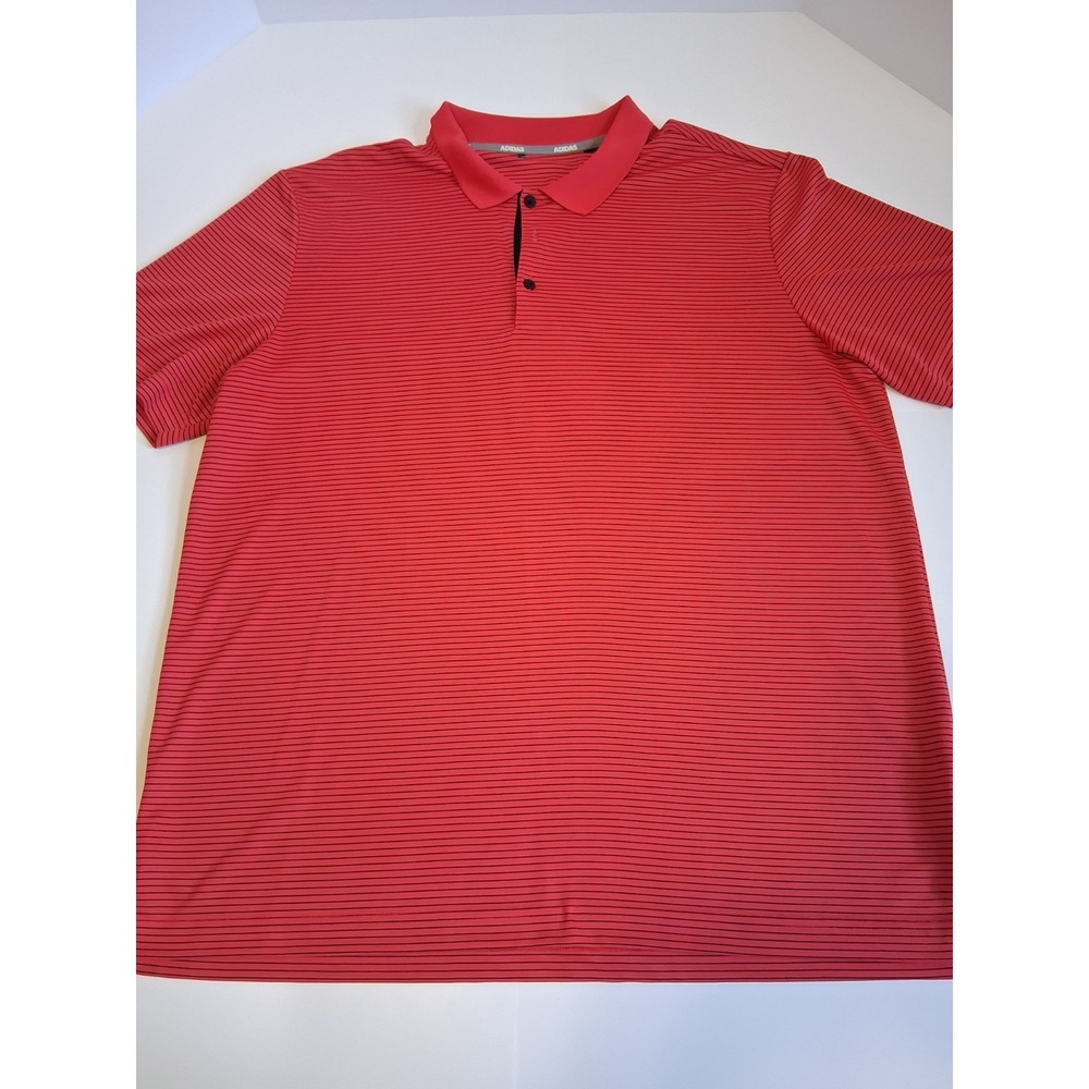 Adidas Polo Shirt Men's Extra Large Red Striped Golf Performance Athletic Fit